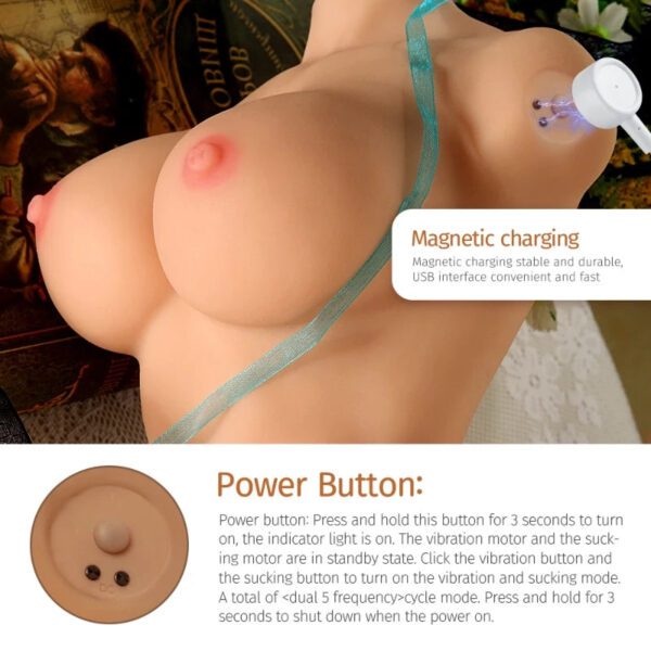 T663V-(15.4lb/16.14inch)Lightweight Vibrating & Sucking Sex Doll Torso - Image 7