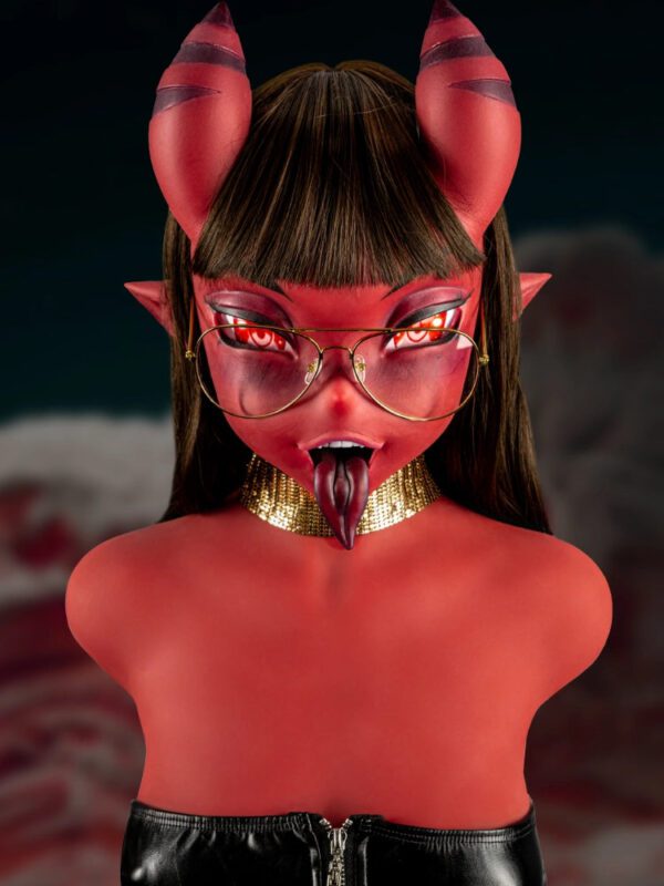 T693-(64.6lb) Meru Anime Alien Sex Doll Torso with Flat Chest|Silicone Head Red Skin Torso Pro - Image 3